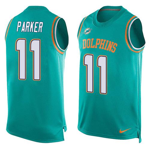  Dolphins #11 DeVante Parker Aqua Green Team Color Men's Stitched NFL Limited Tank Top Jersey